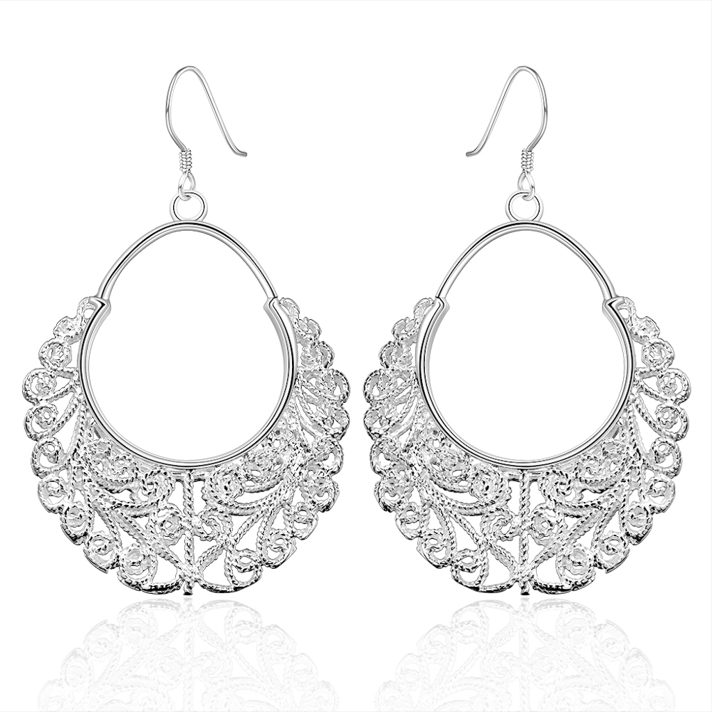 925 Sterling Silver Dangle Chandelier Hoop Pierced Earrings L158