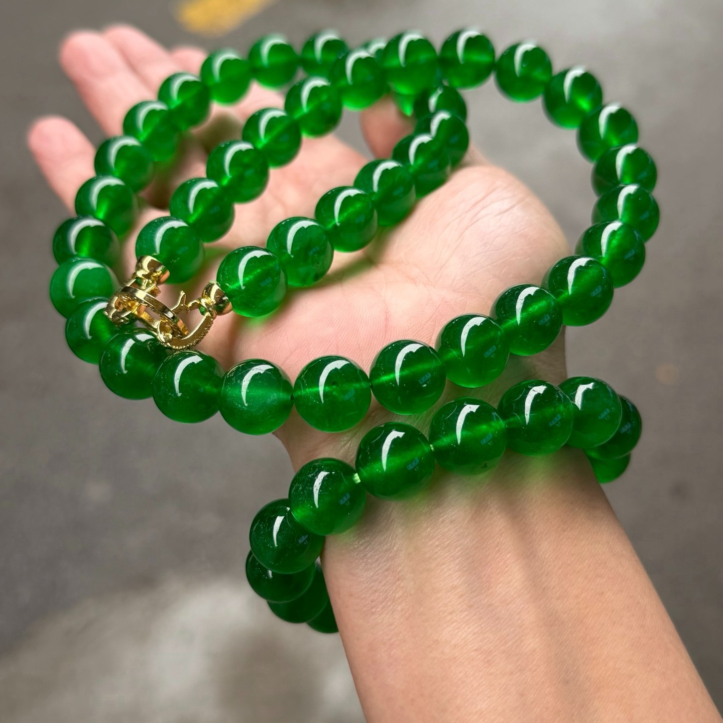 12.9mm Nature ice Green Burmese Jade jadeite perfect Round Beads necklace&Bangle