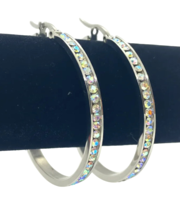 Women’s Large Hoop Earrings Rainbow / Iridescent 30 or 40mm Stainless Steel 56