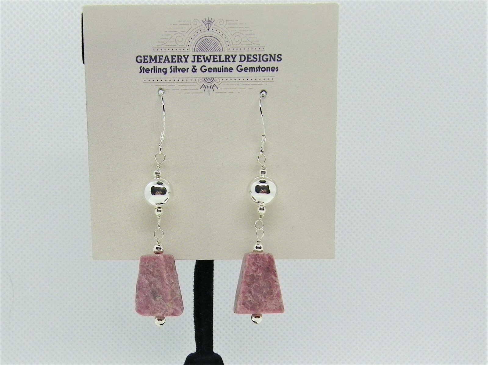RARE! Sterling Silver Natural THULITE Dangle Earrings #6390…Handmade USA