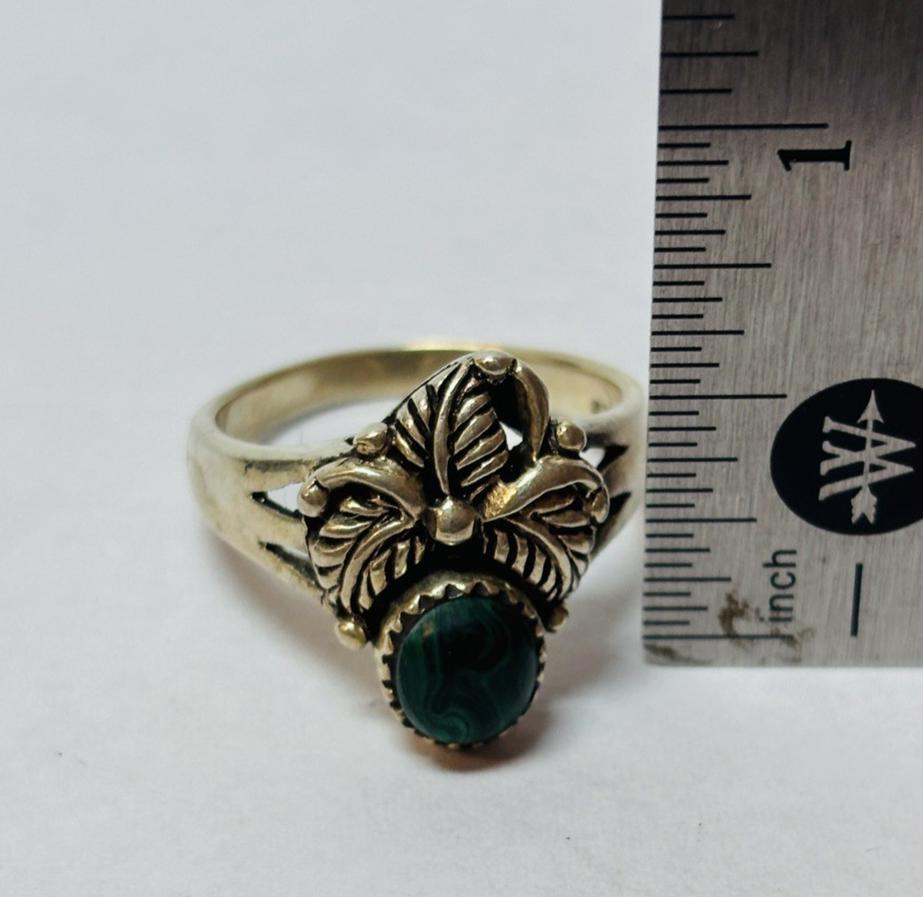 S Sterling 925 Silver Malachite Leaf Accent Ring Sz 8.75 – .19