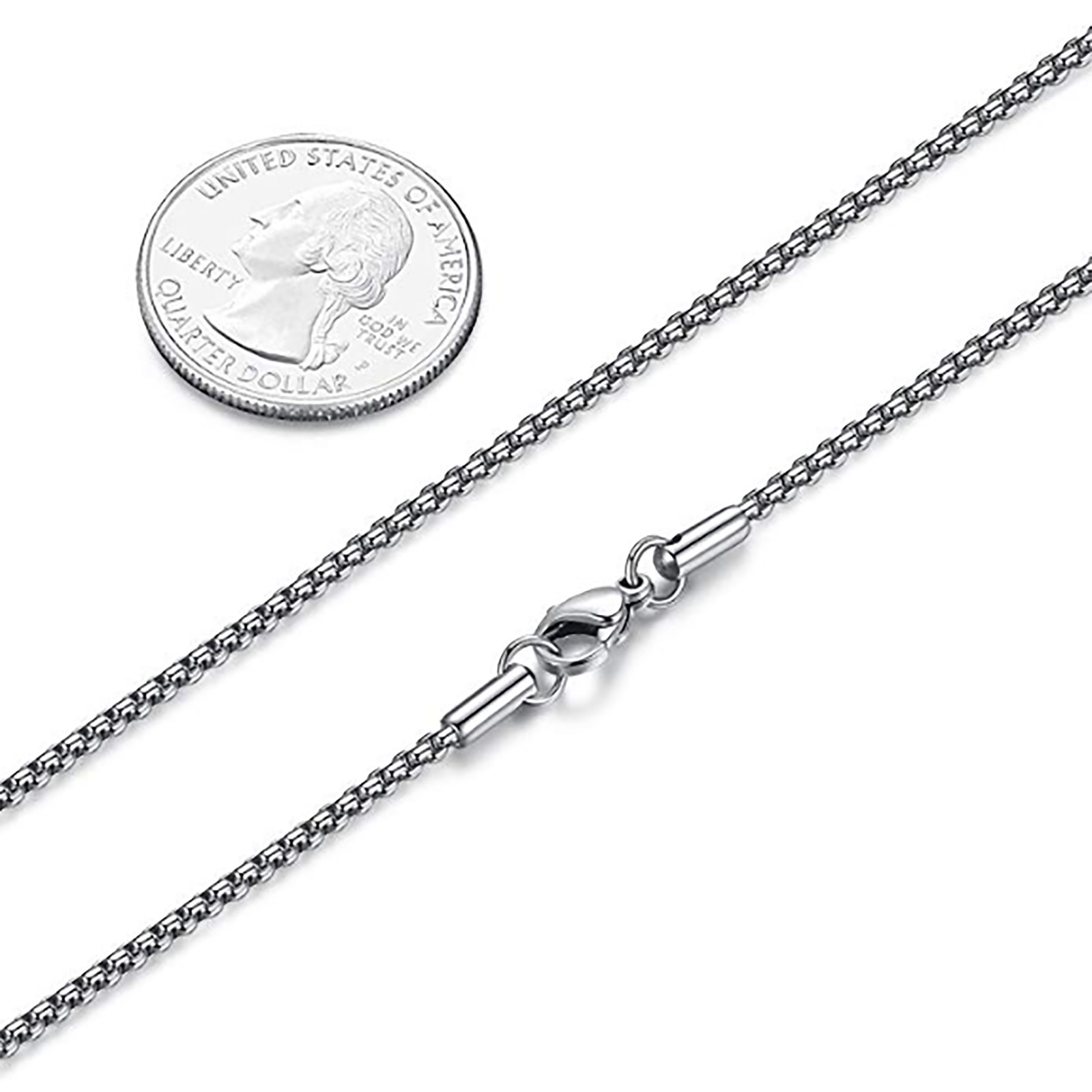 Real ITALIAN 14K White Gold Finish Men’s Rolo Round Box Chain Necklace