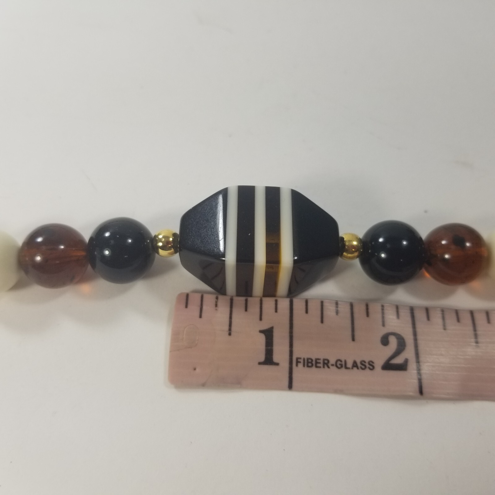 Vintage Brown Black White Gold Tone Spacers beaded Long Necklace
