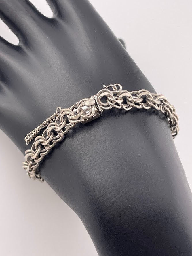 VINTAGE BA BALLOU NS SNAP STERLNG SILVER 8MM DOUBLE CHAIN BRACELET 6″ 15.7G 3782