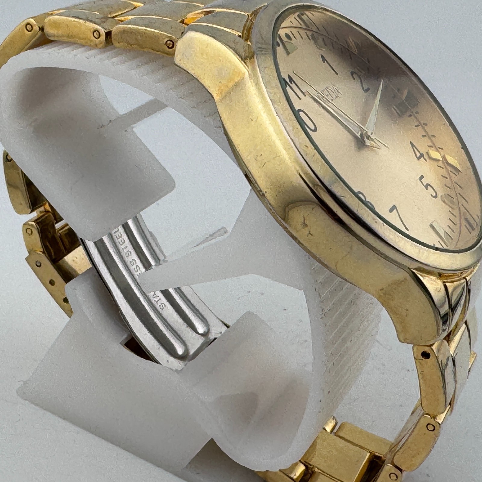 Breda Quartz Watch Men 42mm Gold Tone Japan Movt Easy Read Analog New Battery 7″