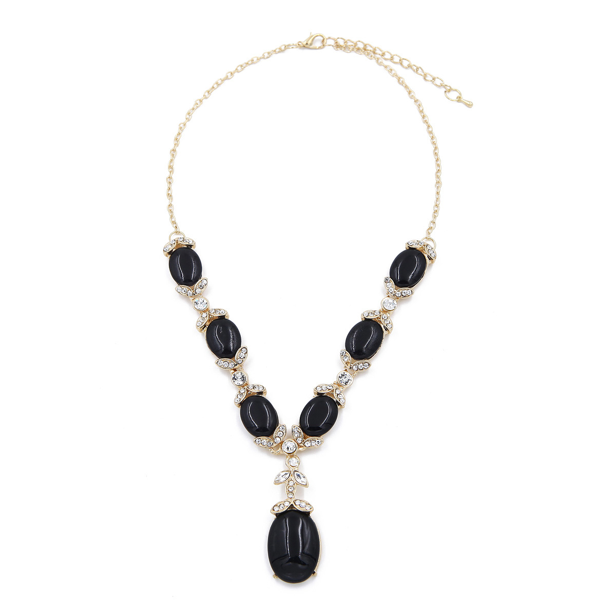 Elegant Gold Tone Crystal & Oval Resin Pearl Fashion Necklace – Diff Colors