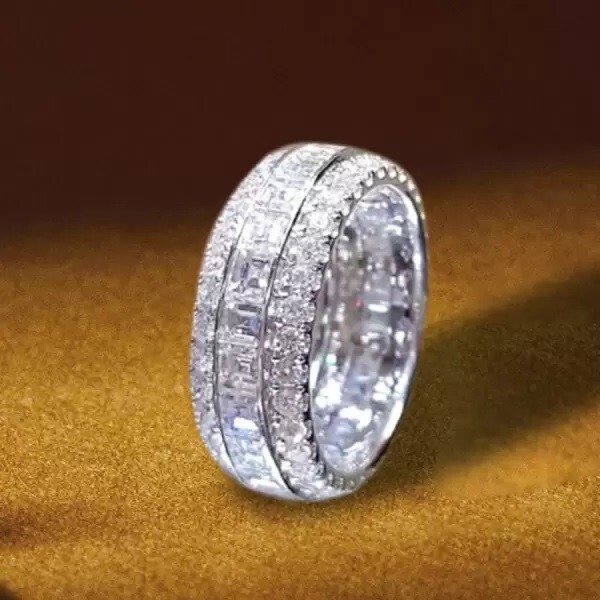 7.36 Ctw Asscher D/FL Moissanite Solid 14K White Gold Eternity Wedding Band Ring