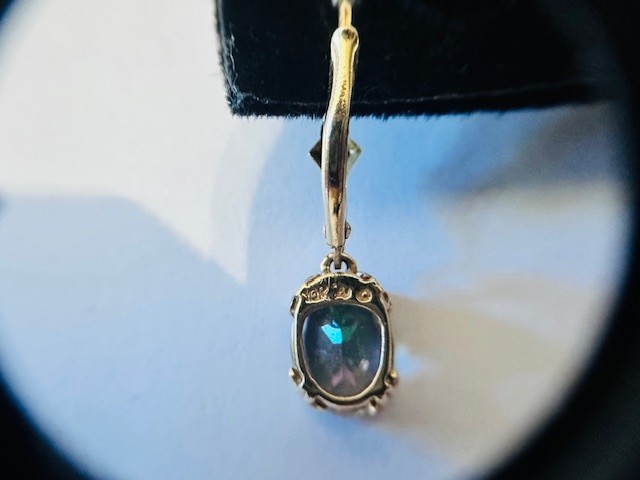Estate 10K Yellow Gold Mystic Topaz Dangle Drop Earrings