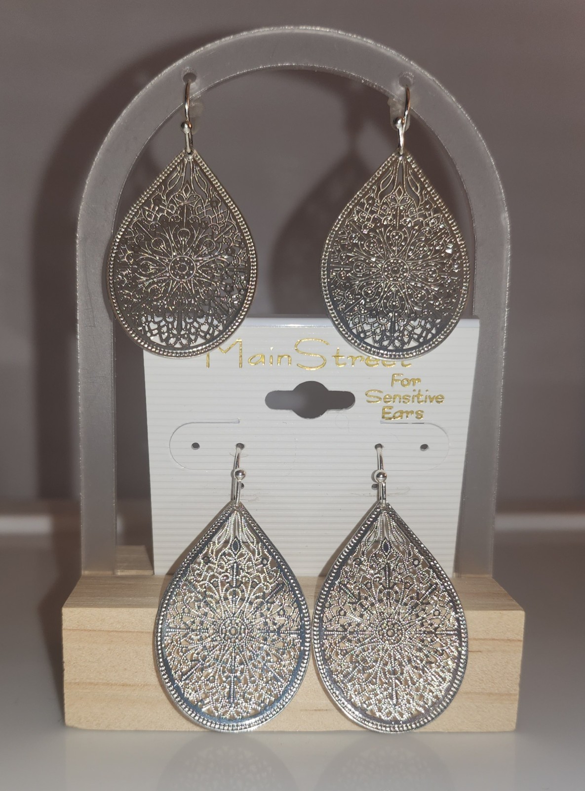 Large Delicate Filigree Teardrop Earrings: Silver, Gold & Rose Gold by Main St.