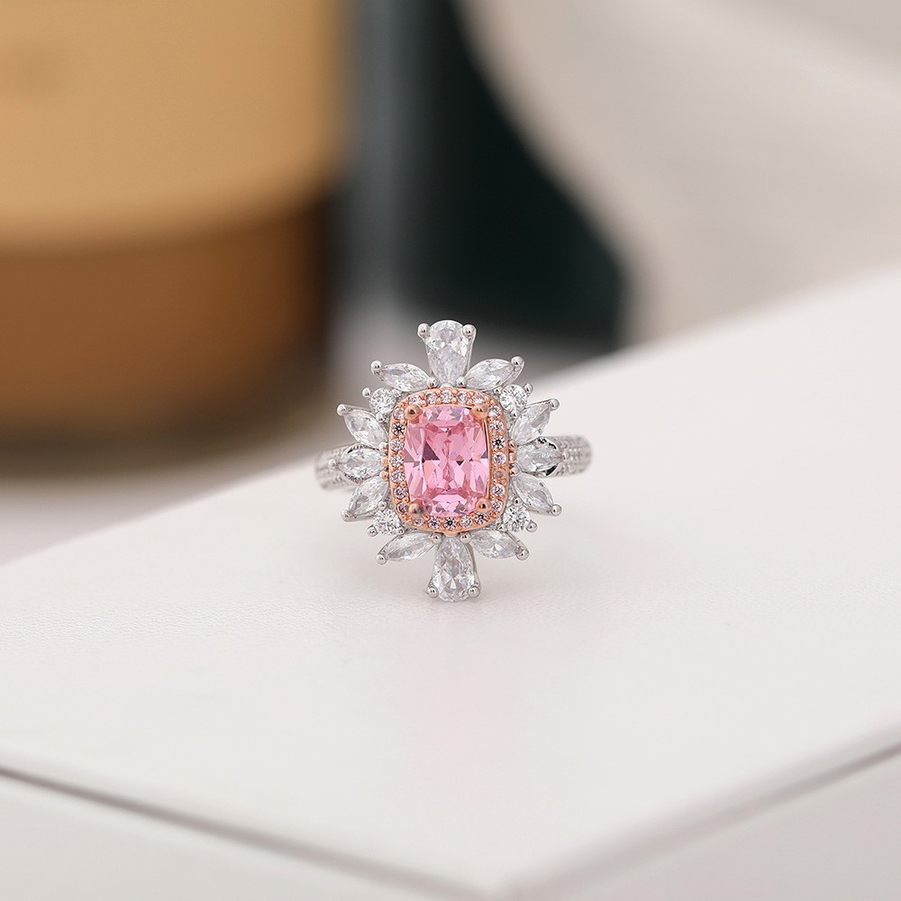 Fancy-Color Pink and Yellow 6×8 mm / 0.24×0.32 in Zircon Ring