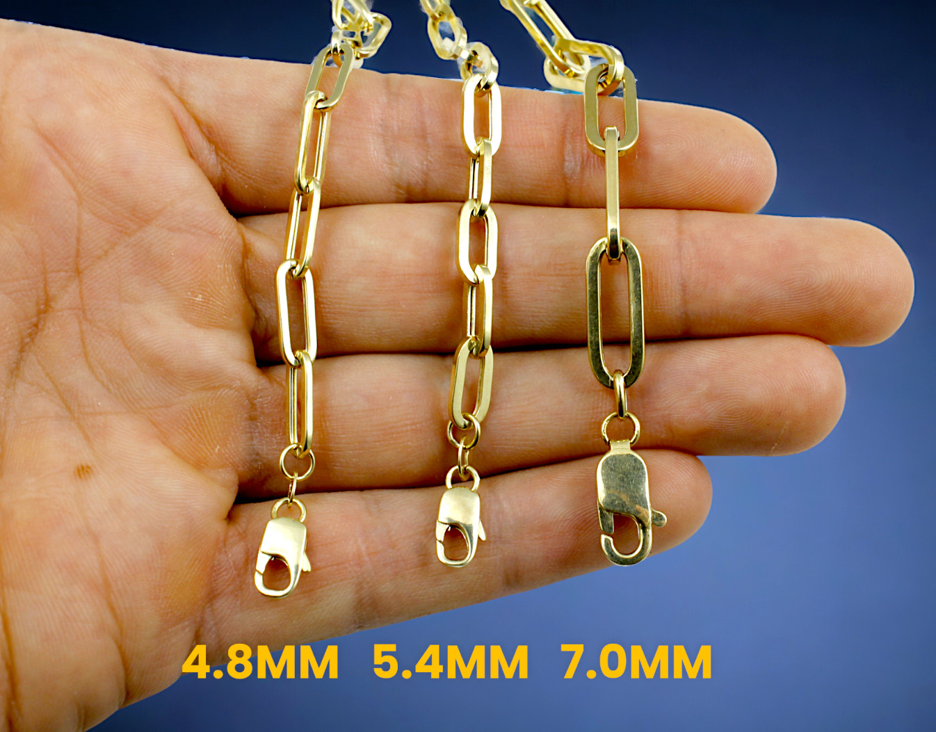 14K Yellow Gold 2mm-7mm Oval Paperclip Necklace Bracelet Chain Link Real 7″-30″