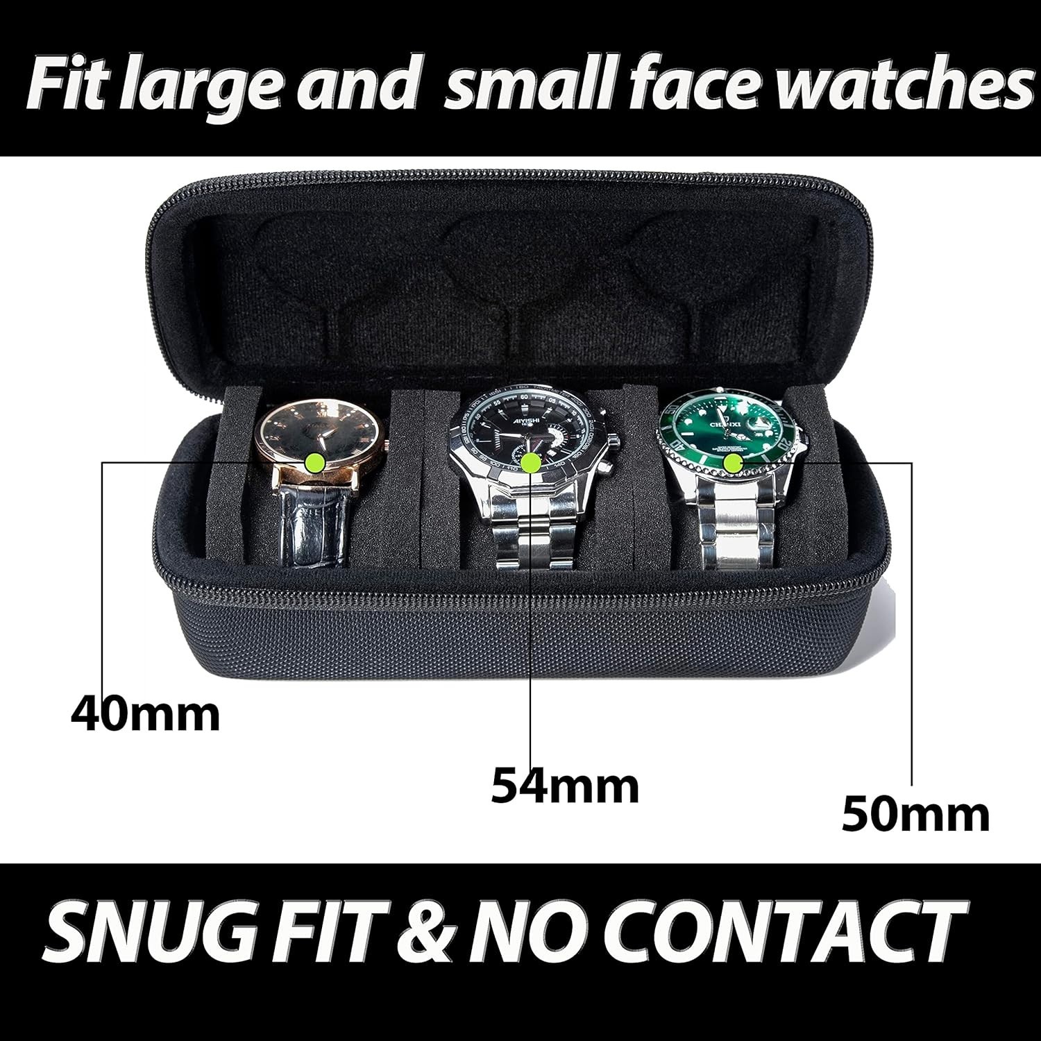 Elegant 3-Slot Hard Watch Travel Case with Soft Pillows – Lightweight Organizer