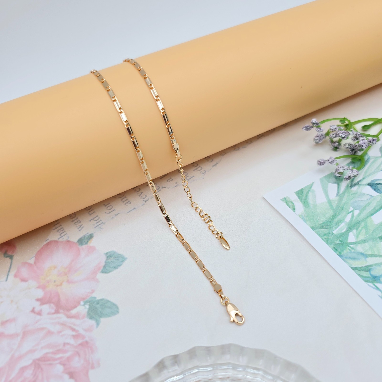 with Elegant Rectangular Links, 45+5cm Adjustable, XPNL0058 Rose Gold Necklace