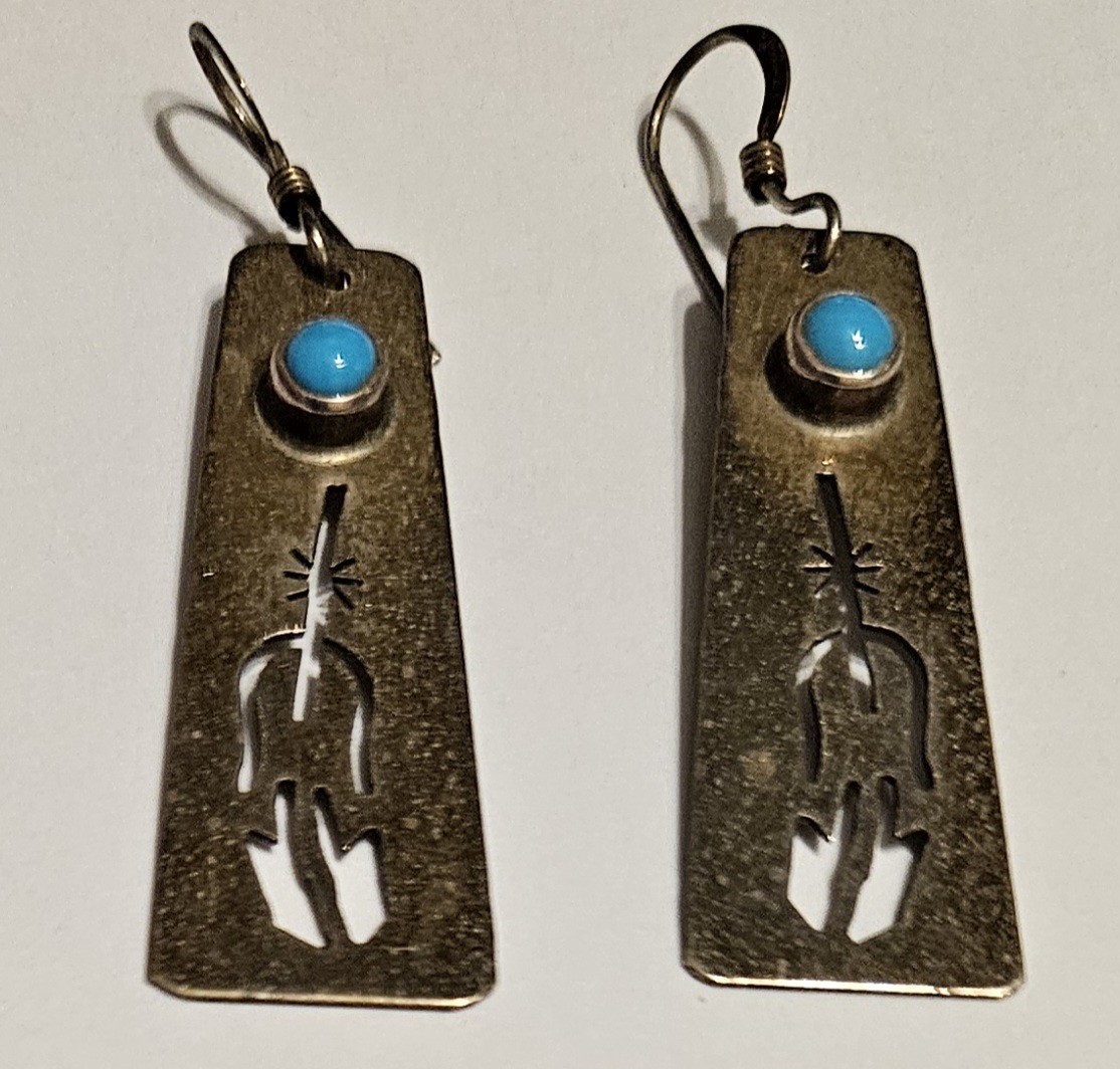 VINTAGE SOUTHWEST STERLING SILVER & TURQUOISE EARRINGS SIGNED JJJ
