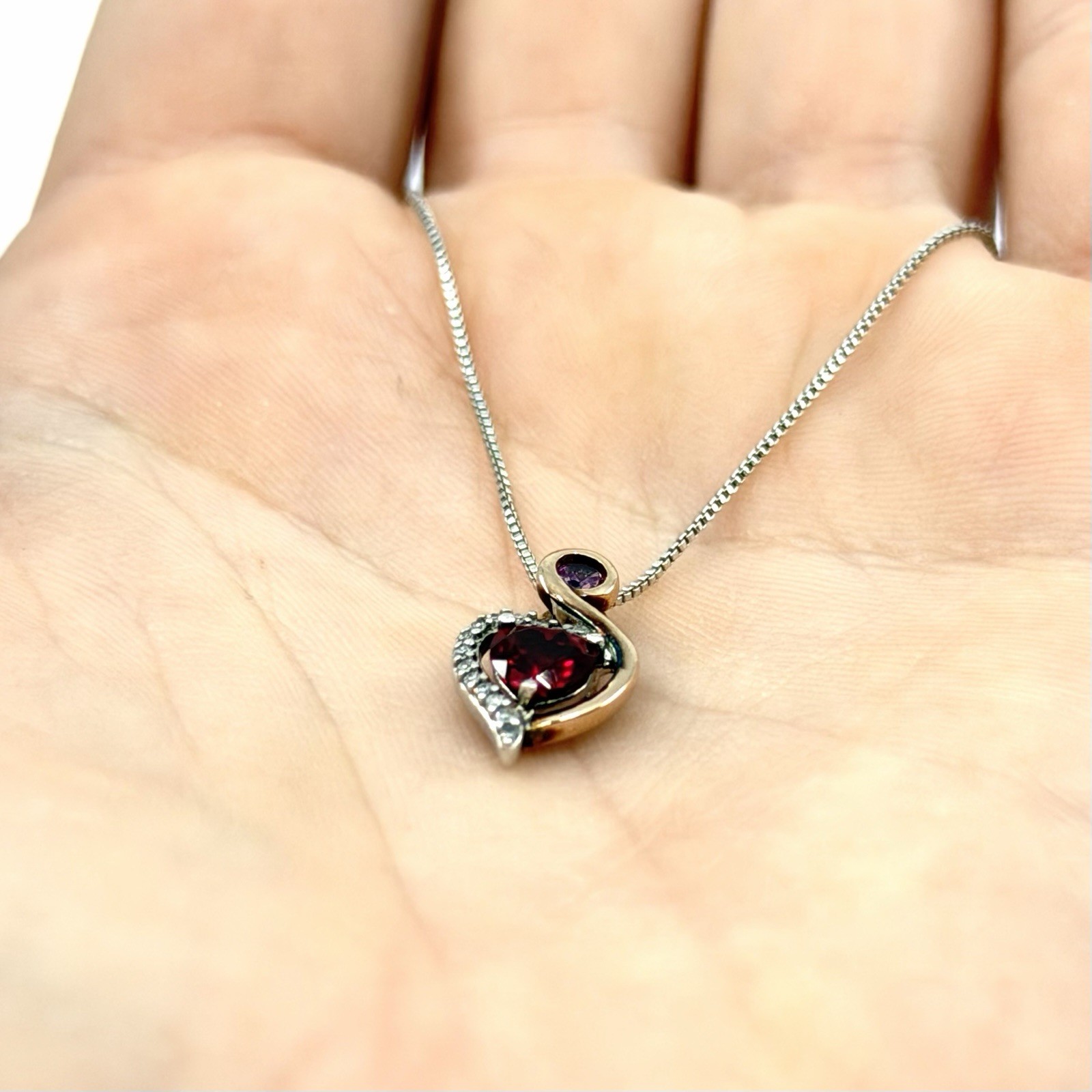 Kay Jewelers Sterling Silver 10K Gold Heart Diamond Lab Created Ruby Necklace