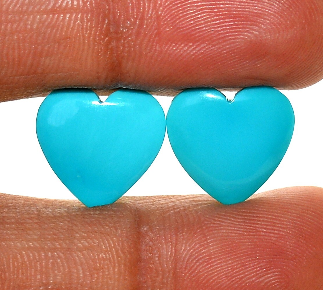 15×15 mm Certified Natural Turquoise Heart Shape Cabochon Pair 6.95 CTS Gemstone