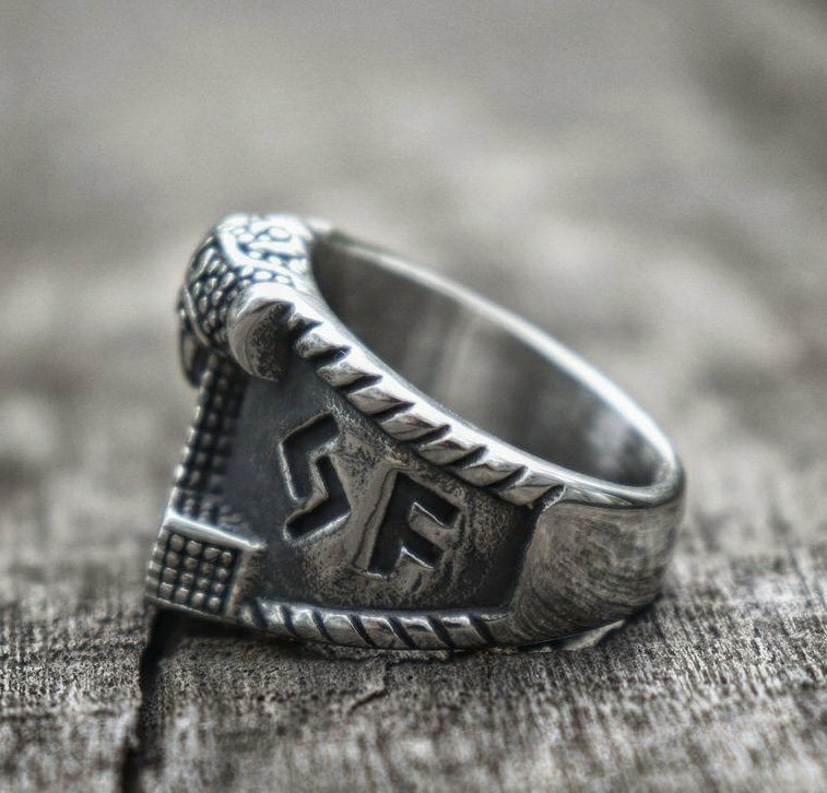 MENDEL Mens Stainless Steel Nordic Viking Thors Hammer Rune Mjolnir Ring For Men