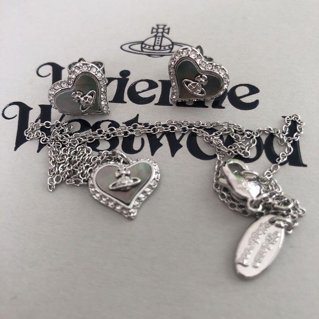 Vivienne PETRA Shell Heart Necklace Earrings Set Silver IN BOX