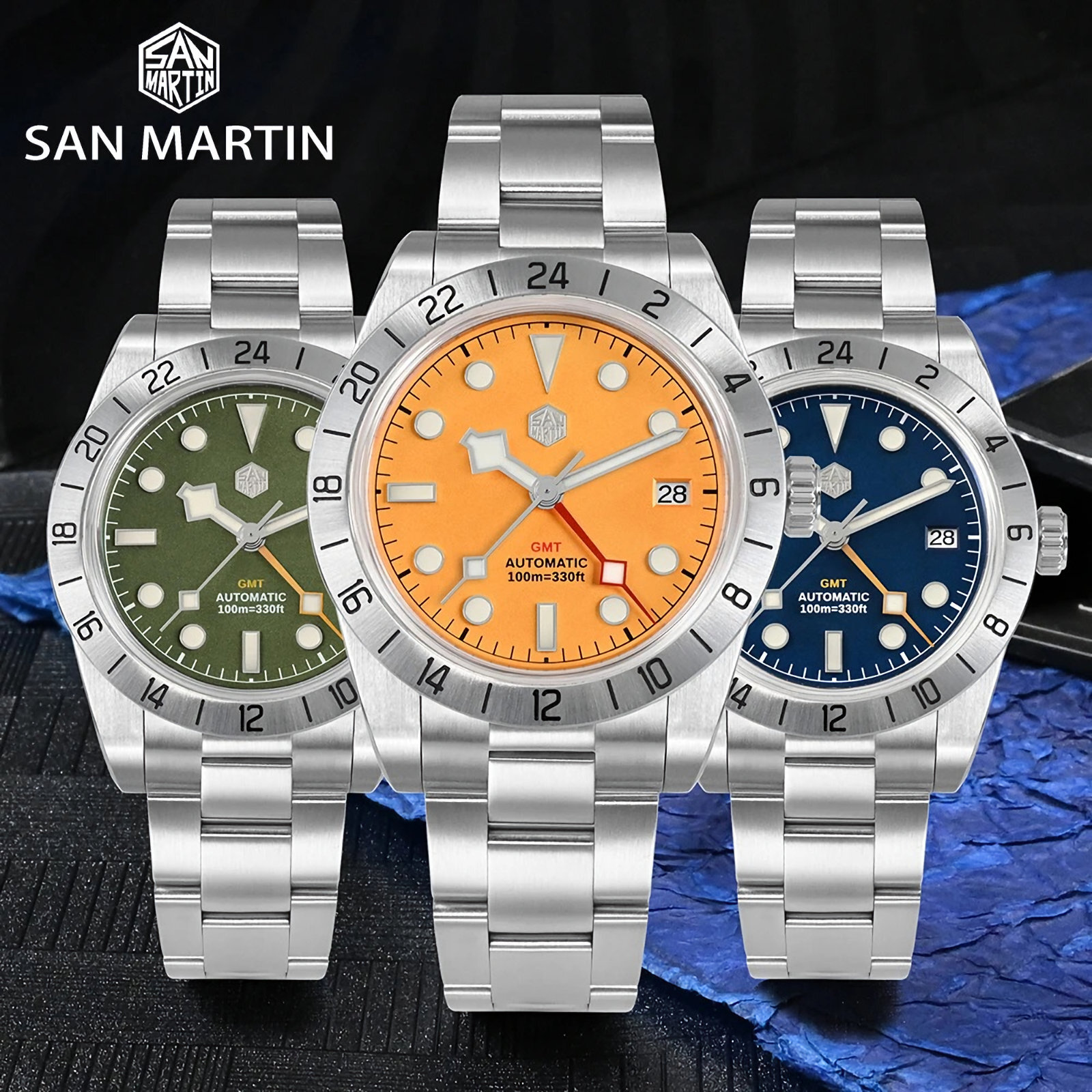 SAN MARTIN SN0054-G-C BB GMT Automatic Stainless Steel 39mm 10ATM Sport’s Watch
