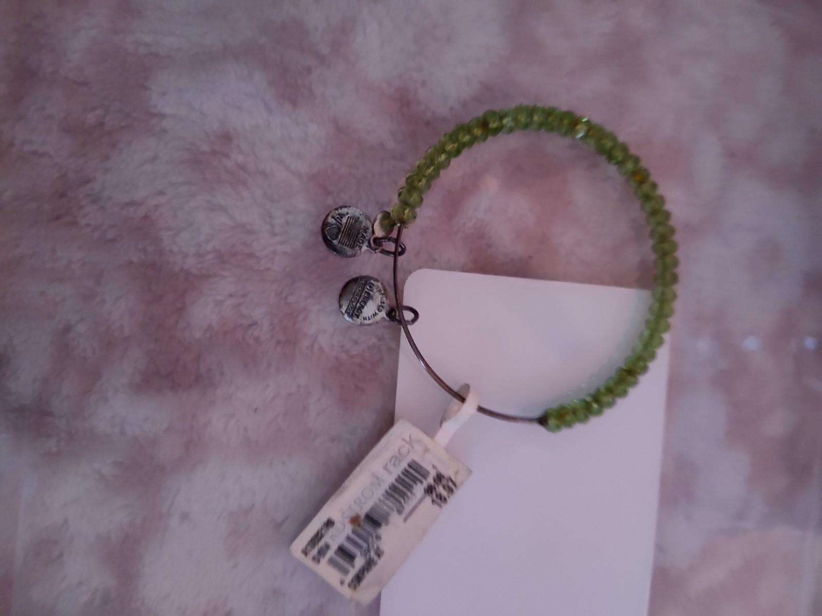 Alex And Ani Green Glass Beaded Silver Bangle Bracelet