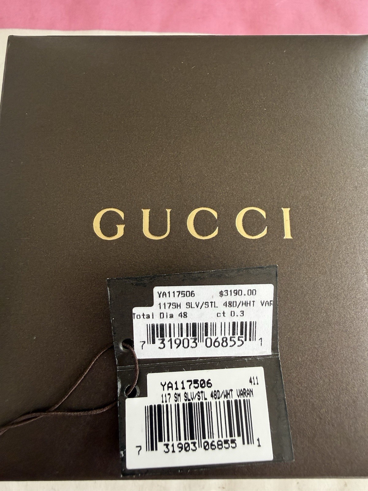 Gucci YA117506 Women’s Quartz Rectangular Silver Dial White Leather Strap Box