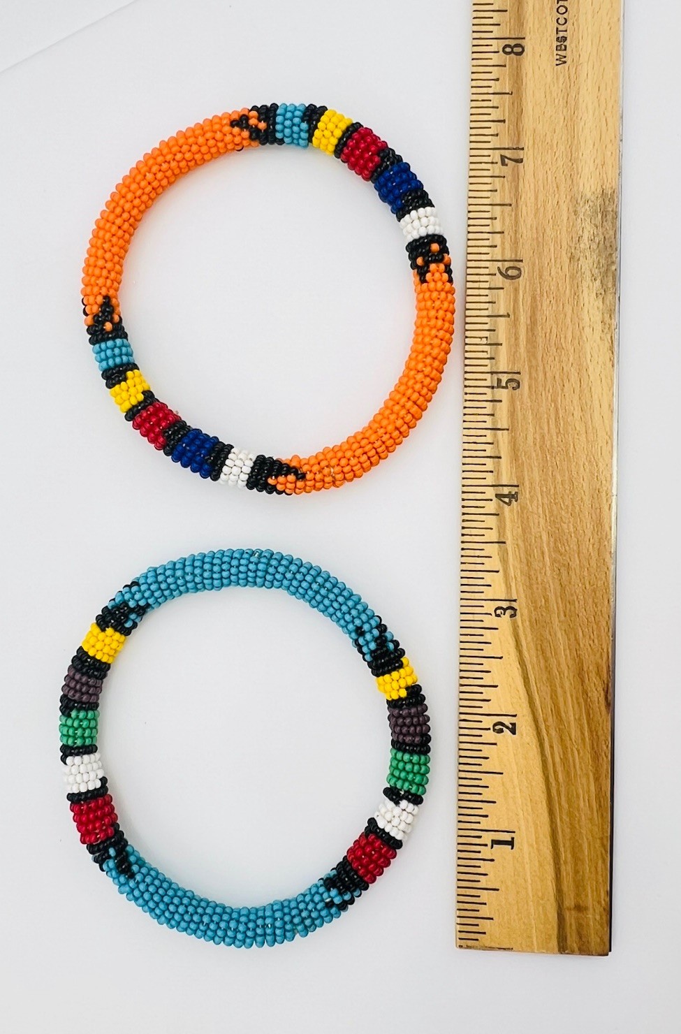 Two Unisex Handcrafted African Seed Bead Bangle Bracelets 2.8 in