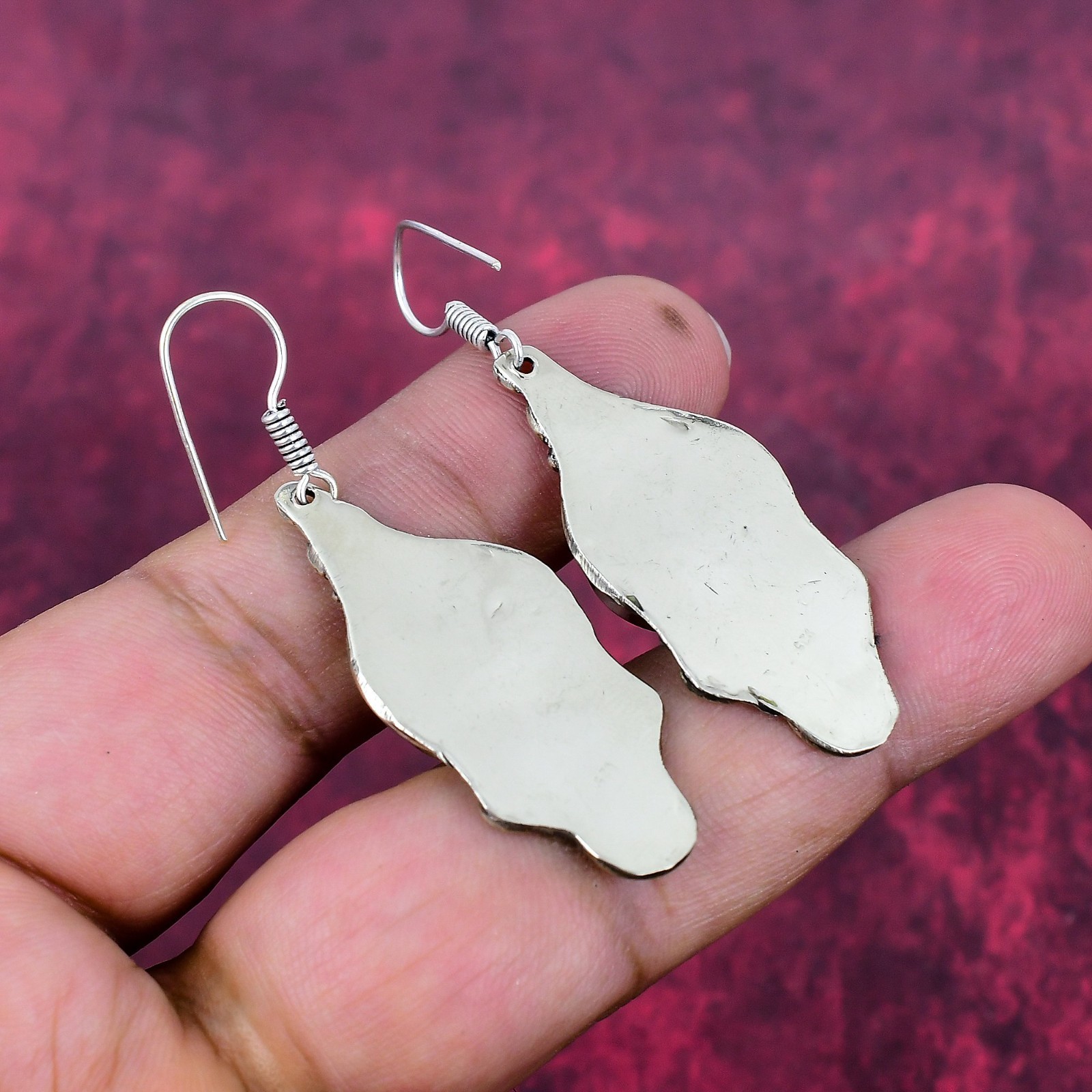 Beautiful Coral Gemstone Handmade 925 Sterling Silver Earrings Nepali Jewelry