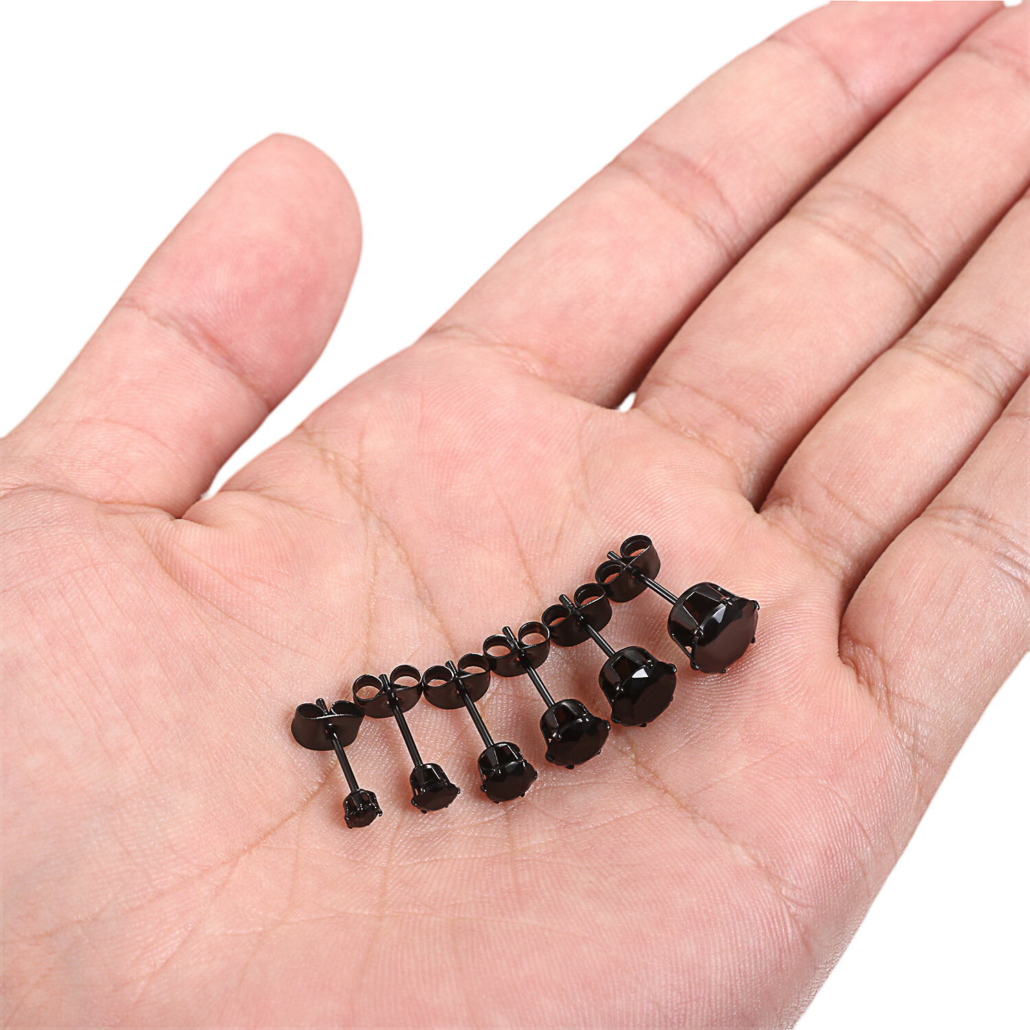 Mens Women Stainless Steel Black Round Cubic Zirconia Ear Studs Earrings 3mm-8mm