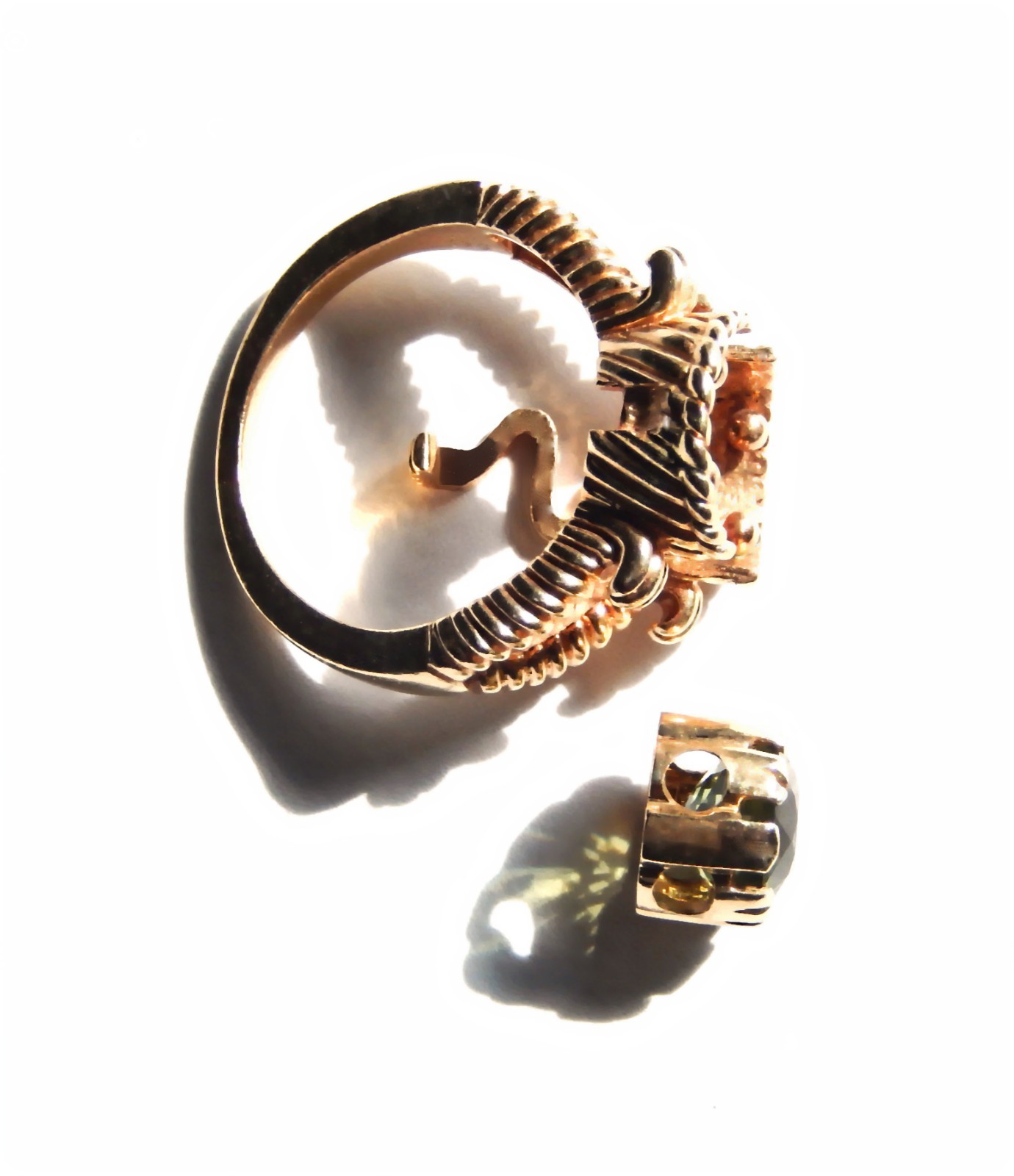 14K Solid Gold Ring Convertible to Pendant, Antique Etruscan Revival Size 8.25