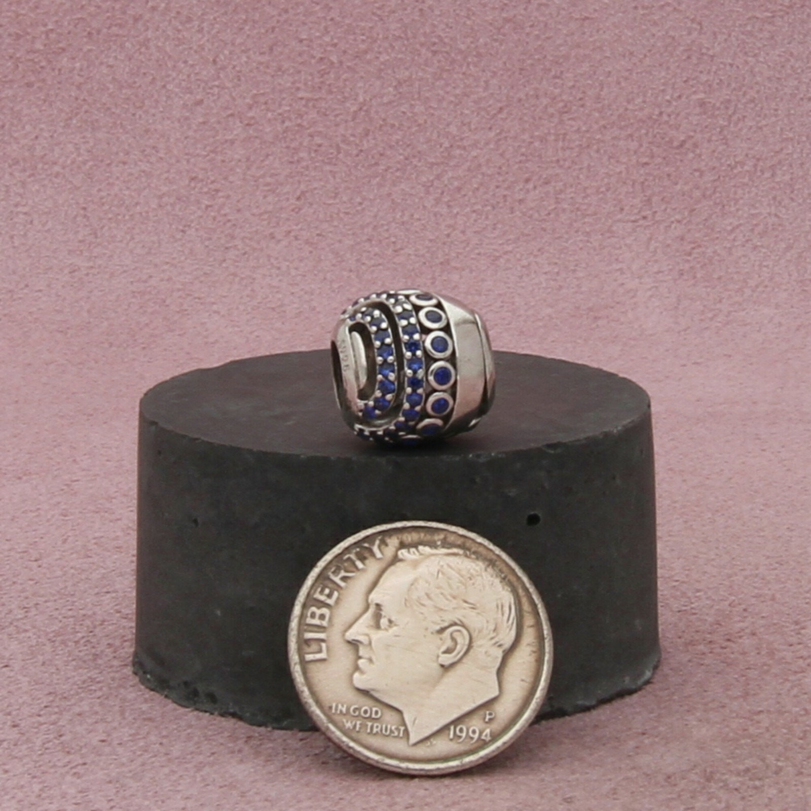 sterling silver blue cz september birthstone bead charm pendant