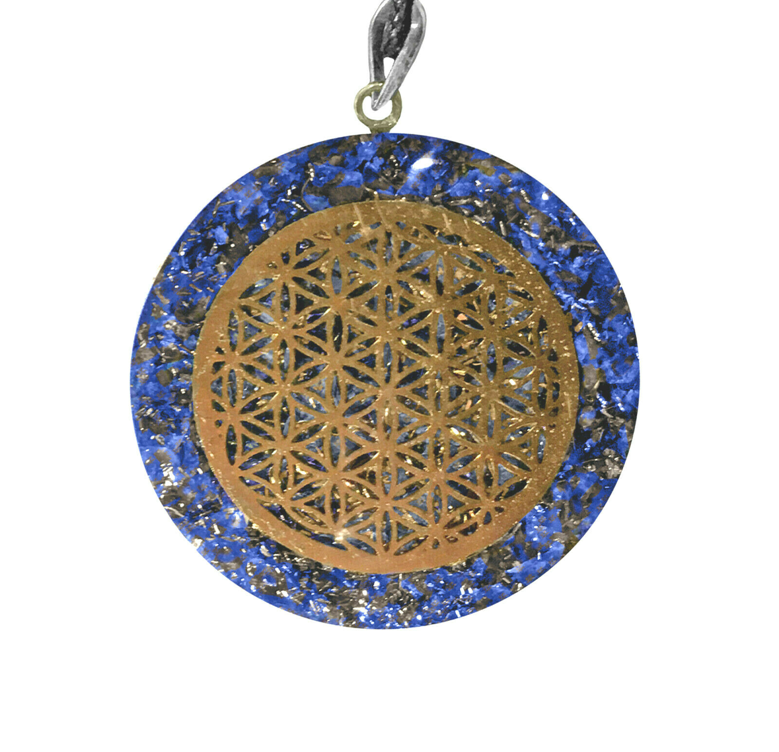 Lapis Lazuli Flower of Life Pendant Orgone Energy Copper Orgonite Necklace Reiki