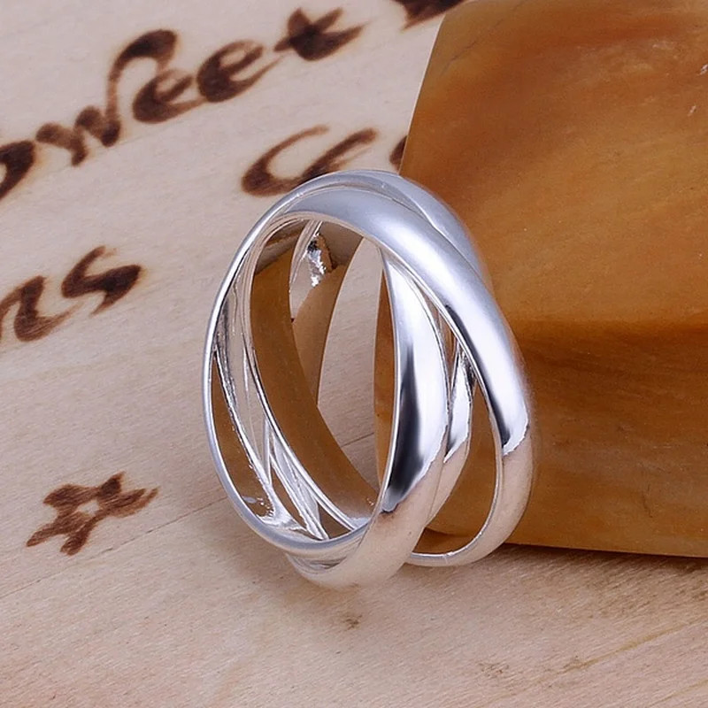 Elegant 925 Sterling Silver 3 Glossy Circle Women’s Ring Fashion Jewelry –