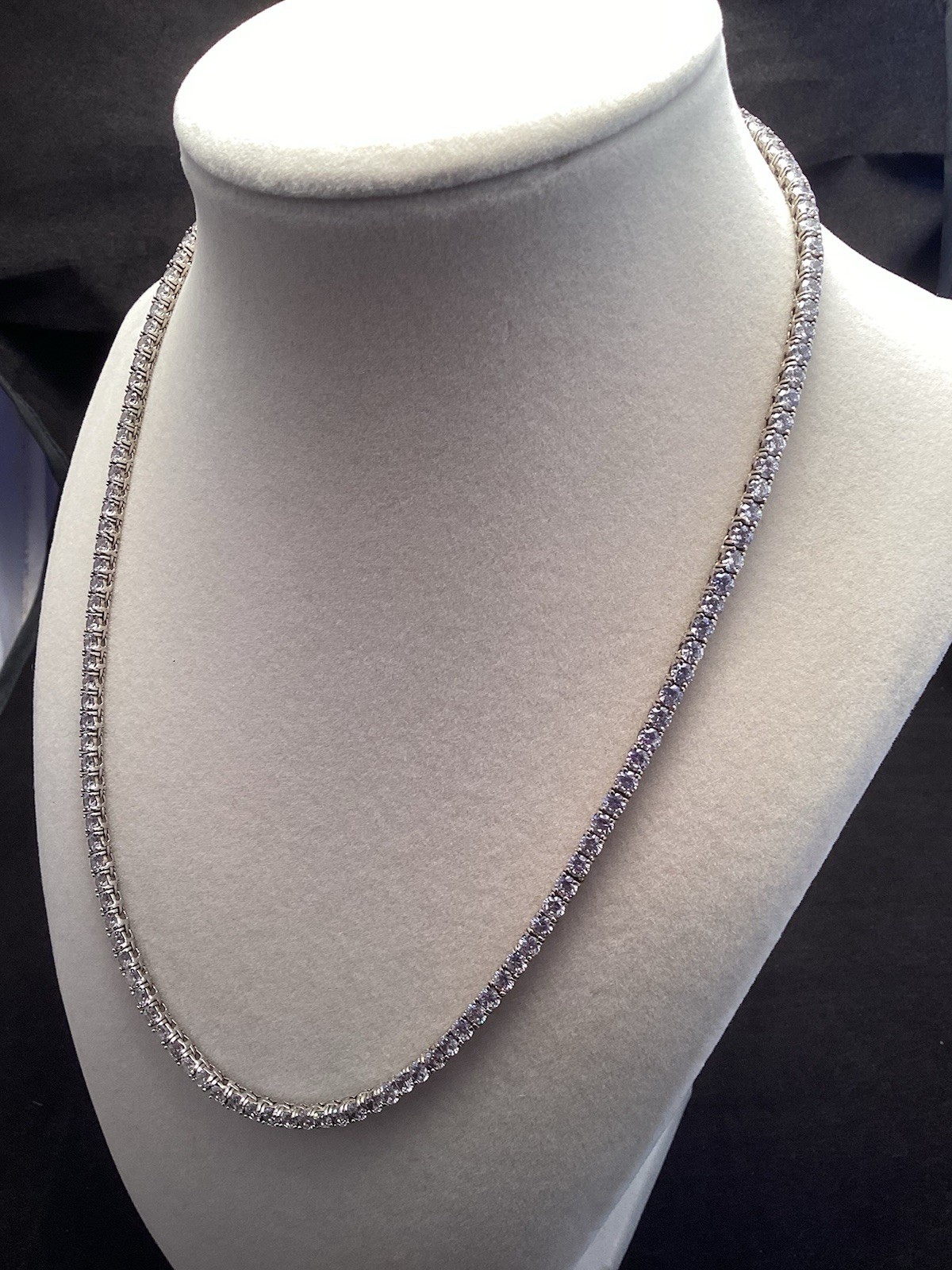 Fuzion Creations FZN Sterling White Clear Quartz Tennis 3mm Necklace 18” (2b)