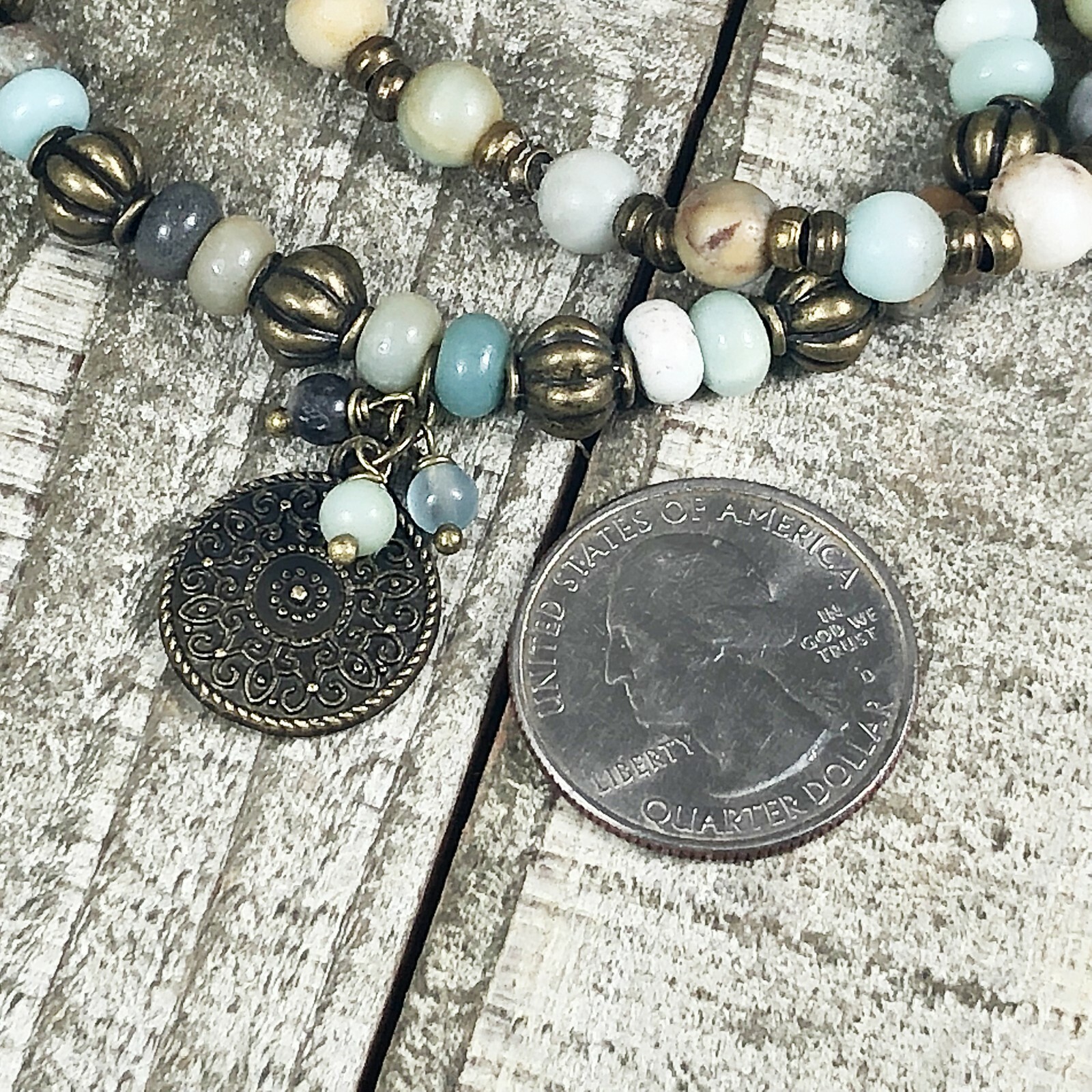 Amazonite and Bronze Bracelet Set