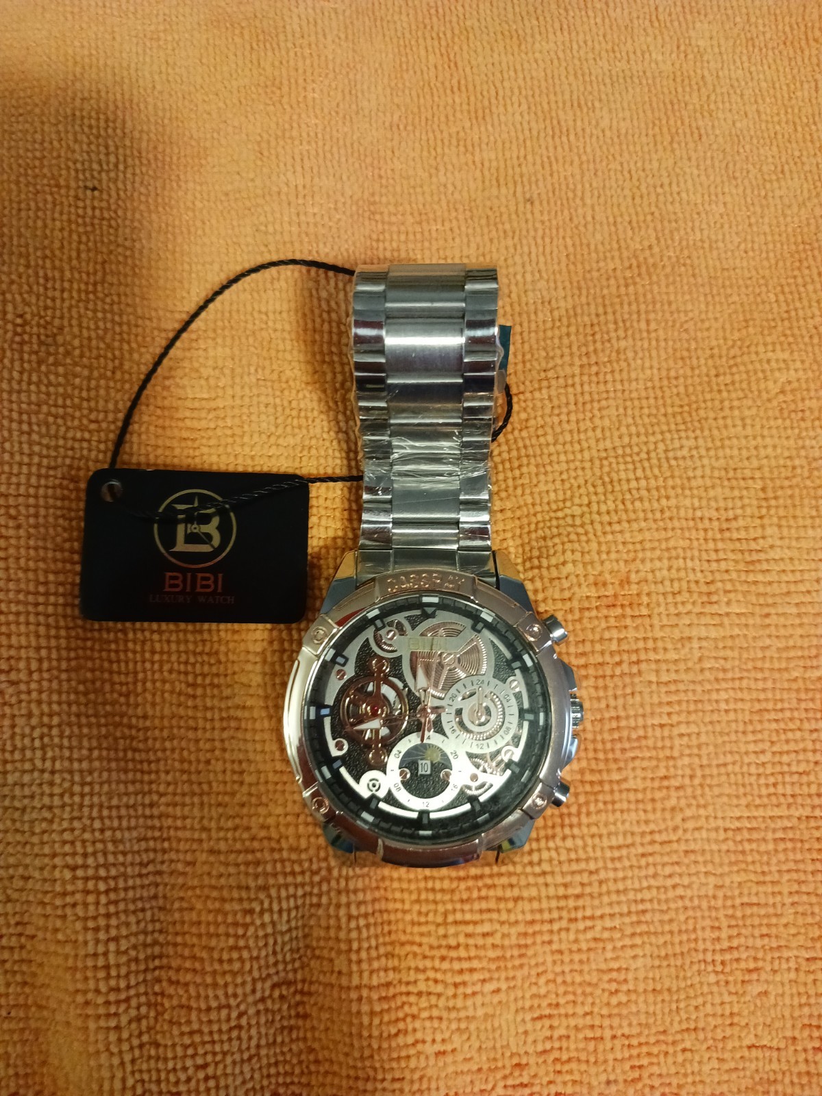 Bibi Cassray Men’s Luxury Watch; Black Dial Rose Case Silver Band B0201