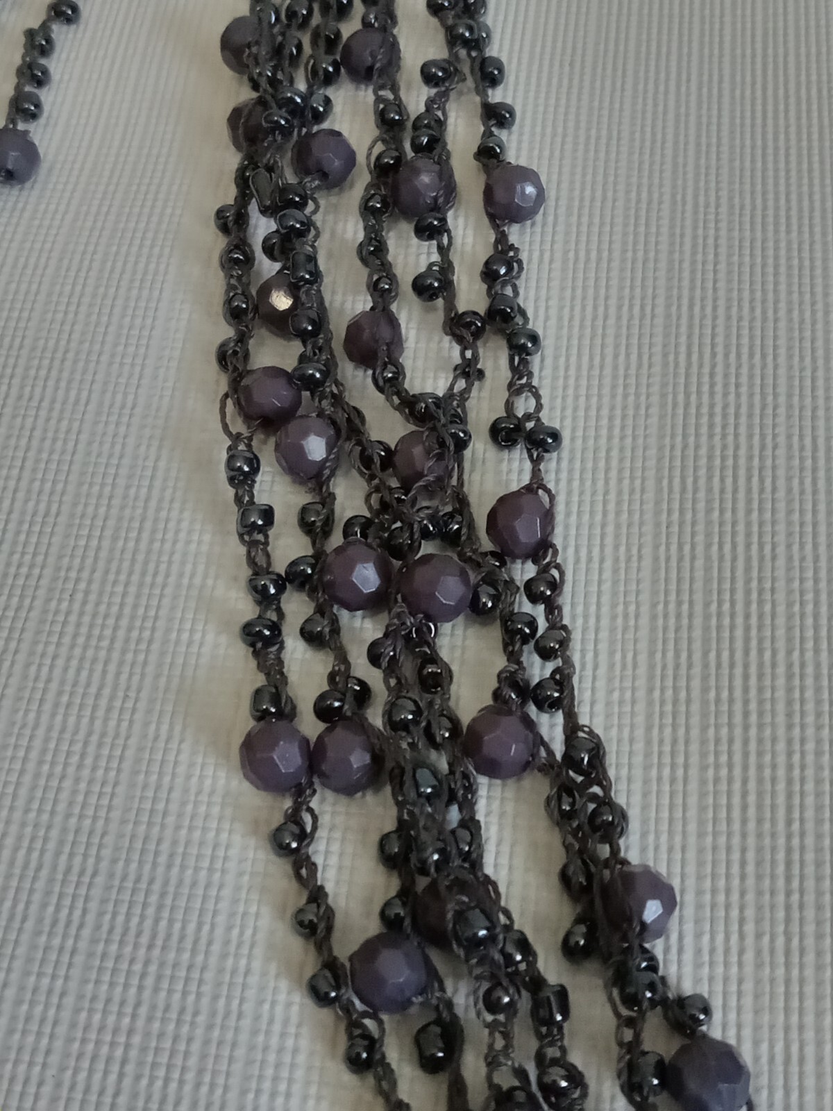 Black & Charcoal Gray Long Length Multi Strand Beaded Layered Statement Necklace
