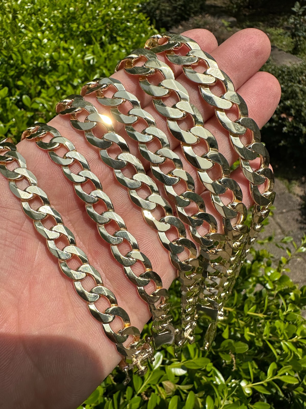 Flat Curb Cuban Link Chain Necklace Real 14k Gold Plated 925 Silver Box Clasp