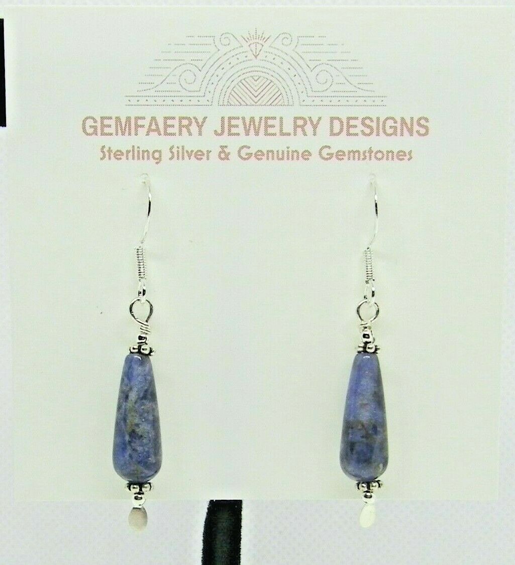 Sterling Silver SODALITE Teardrop Dangle Gemstone Earrings #1121…Handmade USA