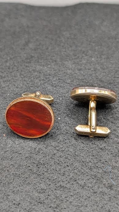 Vintage Germany Burgundy Enamel & Gold Tone Cufflinks Retro