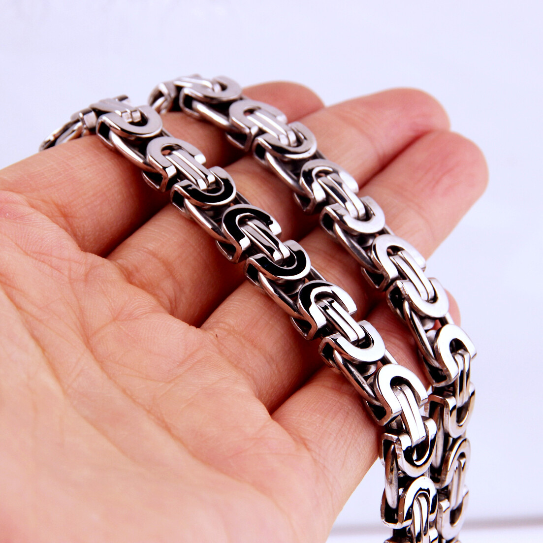 6/8/10mm Cut Flat Byzantine Chain Stainless Steel Women Men Necklace or Bracelet
