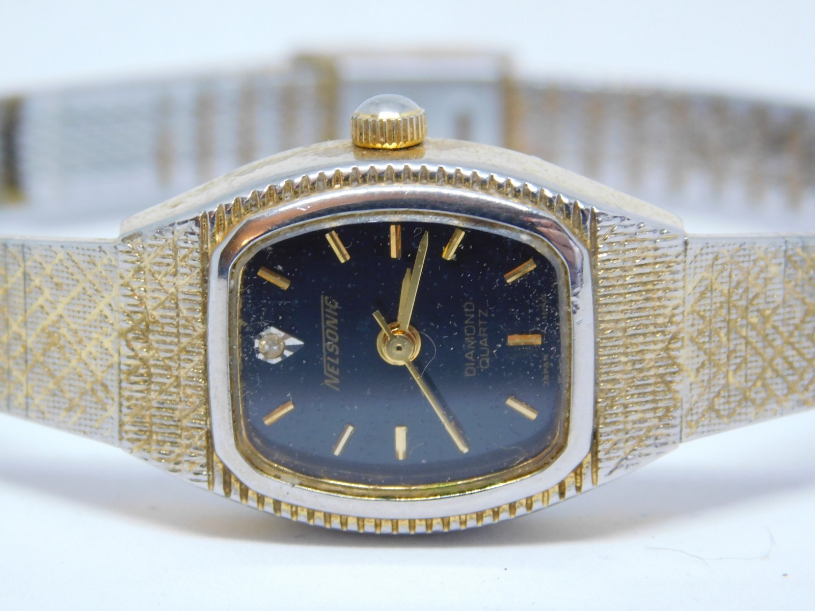 Vintage Nelsonic N78BD Diamond Gold Tone Quartz Analog Women’s Watch New Battery