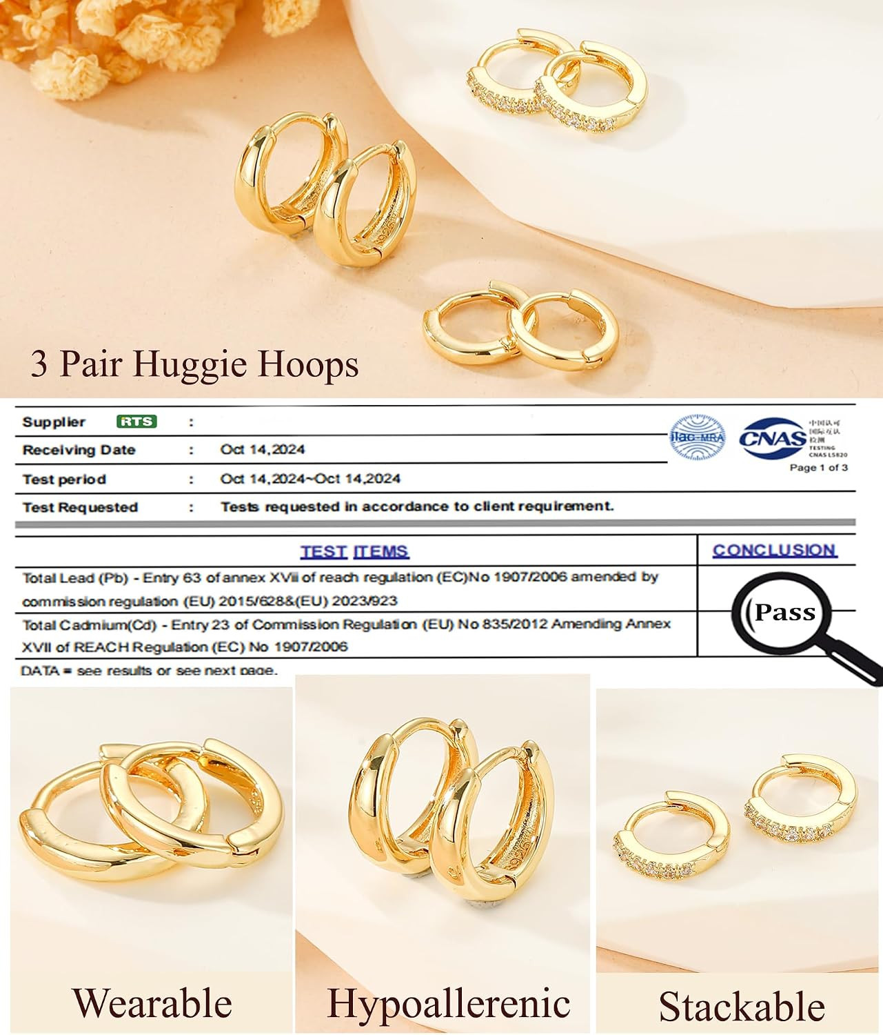 Jewelry for Her Gift 3 Pairs 925 Sterling Silver Earrings for Women Non Tarnish