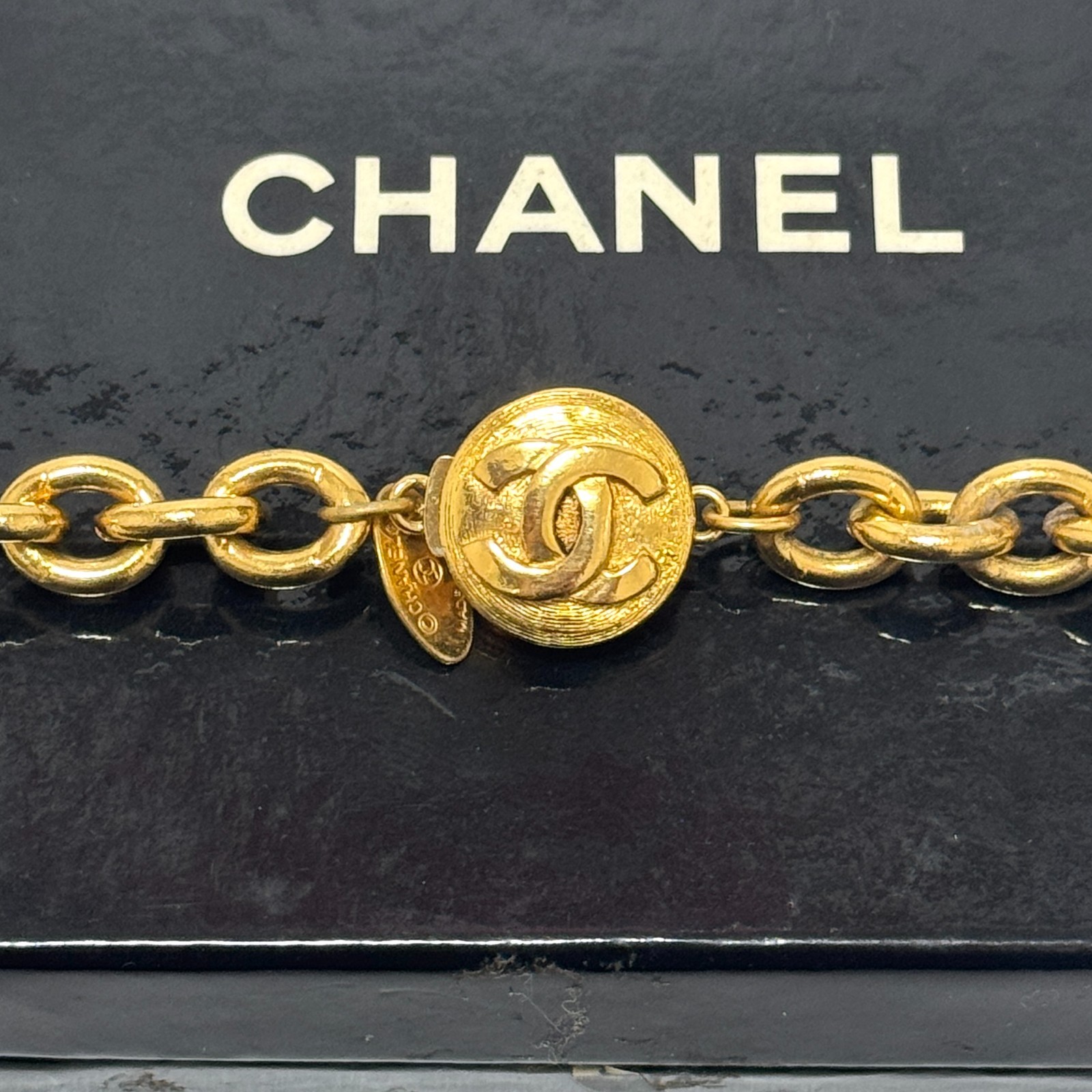 CHANEL COCO Mark CC Logo Ball Long Necklace Gold Accessory Vintage JAPAN