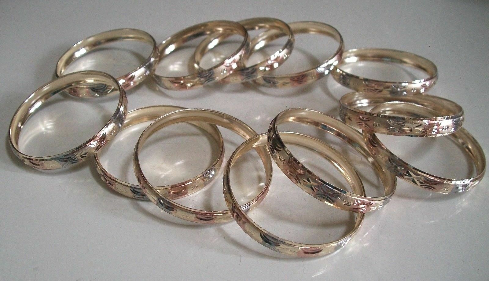 WOMEN 12PC SLIP ON SILVER/GOLD/ROSE GOLD BANGLE BRACELET BEAUTIFUL SET SIZE # 4