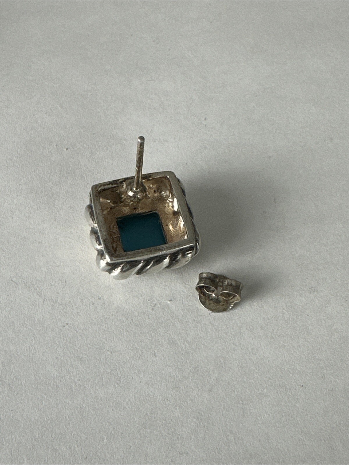 Turquoise Square 925 Sterling Silver Stud Earrings 1/2″