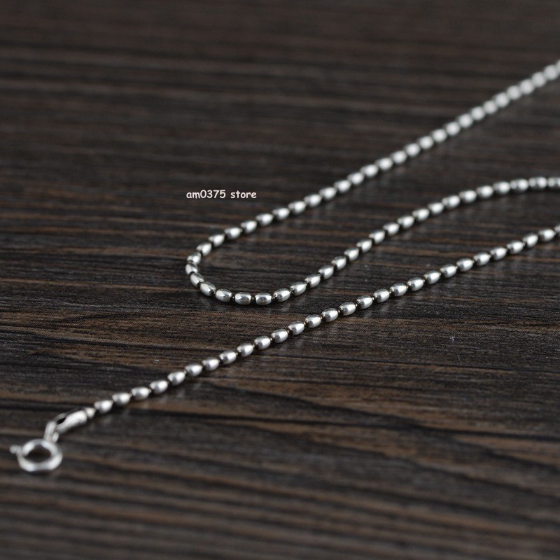 Pure S925 Sterling Silver Necklace Women’s 1.2mm Oval Beaded Link 16 to 24inchL