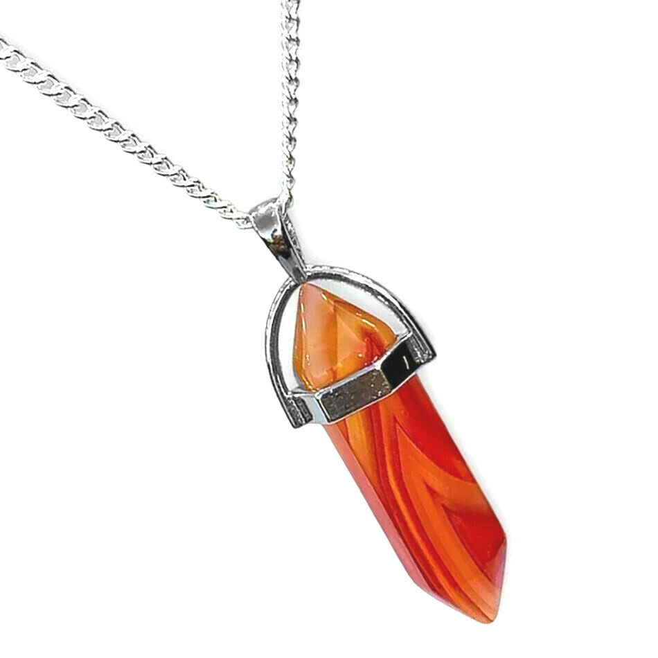 Carnelian Crystal Pendant Sterling Silver Necklace Double Point Chakra Gemstone