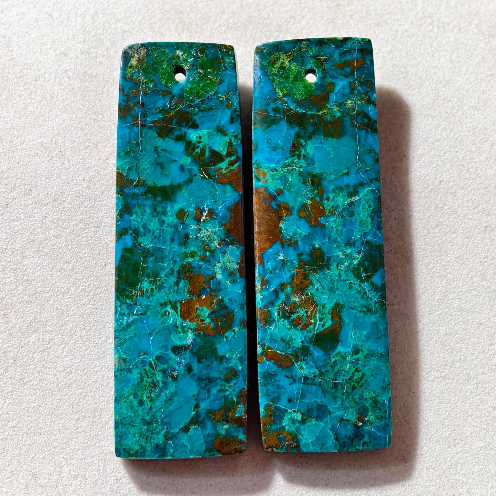 63 Cts Natural Chrysocolla Malachite Drilled Pair Cabochon Gemstone 43.5×13.8 MM