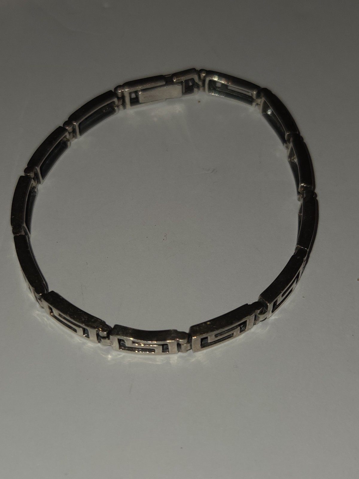 Vintage Sterling Silver 925 Greek Key Link Bracelet 7 1/2 ” Marked NF 925