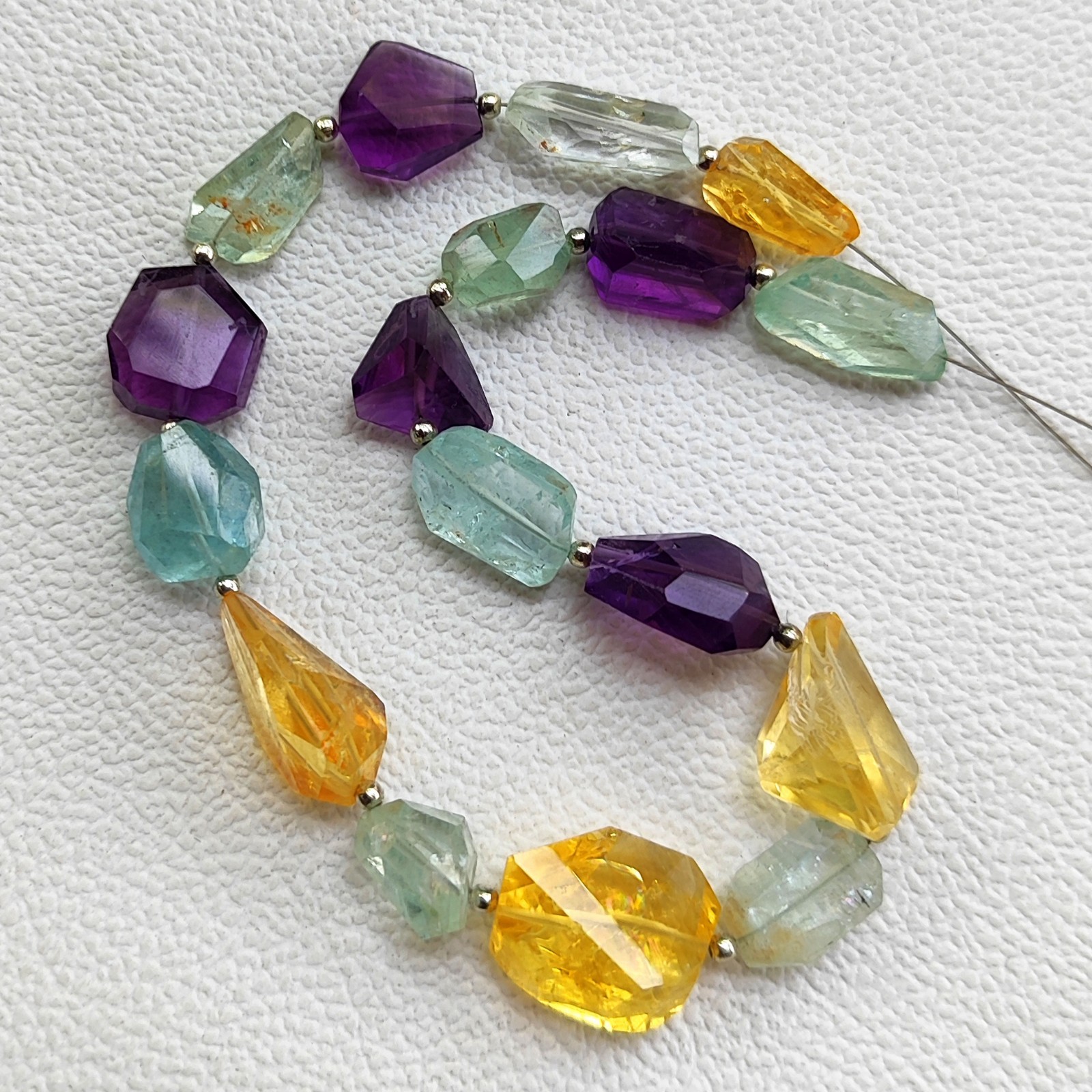 Amethyst Aquamarine Citrine Beads 12-14mm Faceted Nugget 11″ Strand Natural Gem
